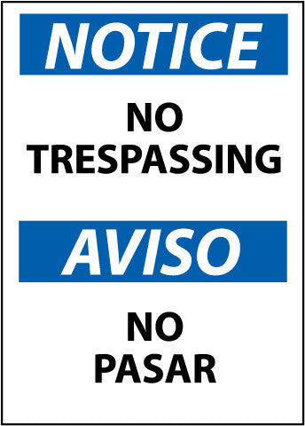 NMC ESN218RB-NOTICE, NO TRESPASSING BILINGUAL, 14X10, RIGID PLASTIC (1 EACH)