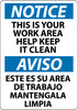 NMC ESN381RB-NOTICE, THIS IS YOUR WORK AREA HELP KEEP IT CLEAN, BILINGUAL, 14X10, RIGID PLASTIC (1 EACH)