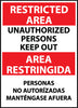 NMC ESRA29RB-RESTRICTED AREA, UNAUTHORIZED PERSONS KEEP OUT BILINGUAL, 14X10, RIGID PLASTIC (1 EACH)