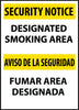 NMC ESSN102RB-MISC, DESIGNATED SMOKING AREA BILINGUAL, 14X10 , RIGID PLASTIC (1 EACH)