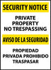 NMC ESSN26RC-MISC, PRIVATE PROPERTY NO TRESPASSING BILINGUAL, 20X14, RIGID PLASTIC (1 EACH)