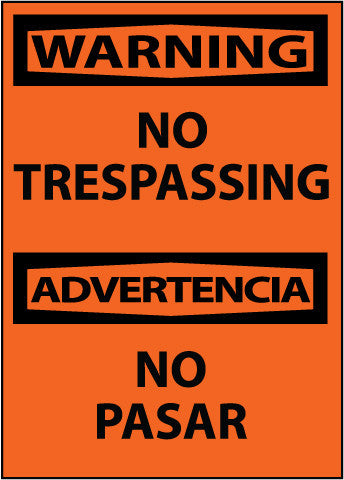 NMC ESW81RB-WARNING, NO TRESPASSING BILINGUAL, 14X10, RIGID PLASTIC (1 EACH)