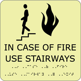 NMC GADA111BK-IN CASE OF FIRE USE STAIRWAYS, 9X8, GLOW ADA (1 EACH)