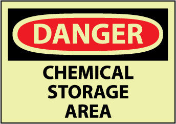 NMC GD239RB-DANGER, CHEMICAL STORAGE AREA, 10X14, RIGID PLASTICGLOW (1 EACH)