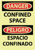 NMC GESD100RB-DANGER, CONFINED SPACE, BILINGUAL, 14X10, RIGID PLASTIC GLOW (1 EACH)