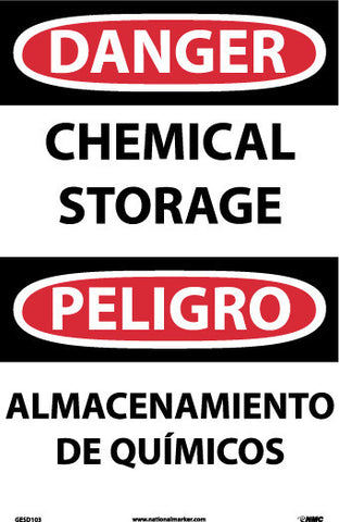 NMC GESD103RB-DANGER, CHEMCIAL STORAGE, BILINGUAL, 14X10, GLO RIGID PLASTIC (1 EACH)