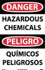 NMC GESD104RB-DANGER, HAZARDOUS CHEMICALS, BILINGUAL, 14X10, GLO RIGID PASTIC (1 EACH)