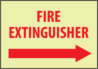 NMC GL131RB-FIRE, FIRE EXTINGUISHER, RIGHT ARROW, 10X14, RIGID PLASTICGLOW (1 EACH)