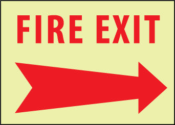 NMC GL138RB-FIRE, FIRE EXIT, RIGHT ARROW, 10X14, RIGID PLASTICGLOW (1 EACH)