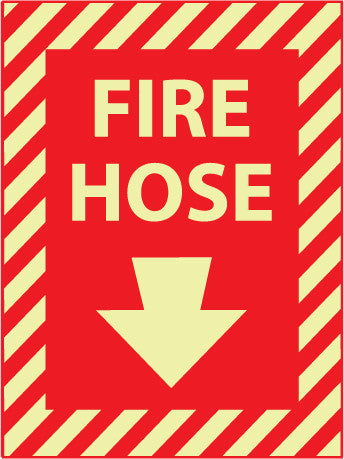 NMC GL18P-FIRE HOSE (WITH DOWN ARROW), 12X9, PS GLOW (1 EACH)