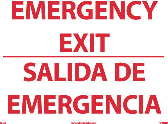 NMC GL400RB-EMERGENCY EXIT, BILINGUAL, 10X14, GLO RIGID PLASTIC (1 EACH)