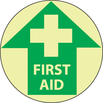 NMC GWFS6-FLOOR SIGN, GLOW WALK ON, FIRST AID, 17'' DIA (1 EACH)