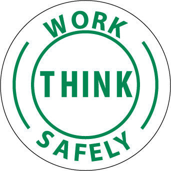 NMC HH12-HARD HAD EMBLEM, WORK THINK SAFELY, 2'' DIA, PS VINYL (PAK OF 25)