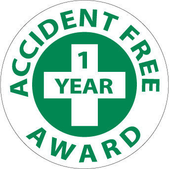 NMC HH31-HARD HAD EMBLEM, ACCIDENT FREE AWARD (1 YEAR), 2'' DIA, PS VINYL (PAK OF 25)
