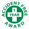 NMC HH31-HARD HAD EMBLEM, ACCIDENT FREE AWARD (1 YEAR), 2'' DIA, PS VINYL (PAK OF 25)