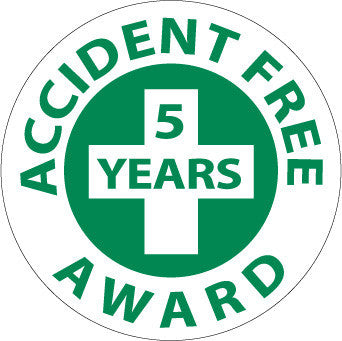NMC HH32-HARD HAD EMBLEM, ACCIDENT FREE AWARD (5 YEARS), 2'' DIA, PS VINYL (PAK OF 25)