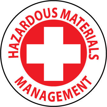 NMC HH45-HARD HAD EMBLEM, HAZARDOUS MATERIALS MANAGEMENT, 2'' DIA, PS VINYL (PAK OF 25)