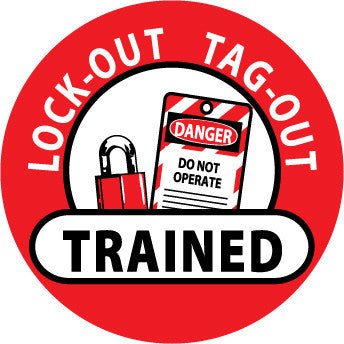 NMC HH47-HARD HAD EMBLEM, LOCKOUT TAGOUT TRAINED, 2'' DIA, PS VINYL (PAK OF 25)