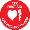 NMC HH55-HARD HAD EMBLEM, CPR FIRST AID CERTIFIED AND TRAINED, 2'' DIA, PS VINYL (PAK OF 25)