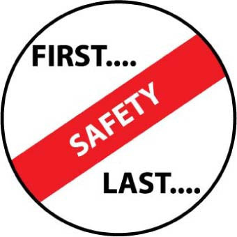 NMC HH56-HARD HAD EMBLEM, FIRST. . .SAFETY. . .LAST, 2'' DIA, PS VINYL (PAK OF 25)
