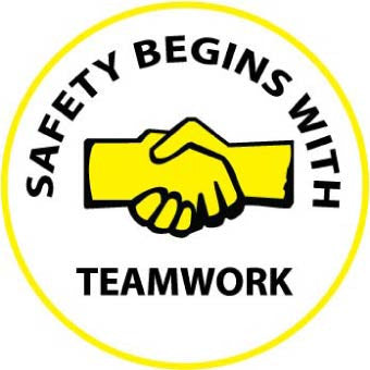 NMC HH60-HARD HAD EMBLEM, SAFETY BEGINS WITH TEAMWORK, 2'' DIA, PS VINYL (PAK OF 25)