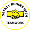 NMC HH60-HARD HAD EMBLEM, SAFETY BEGINS WITH TEAMWORK, 2'' DIA, PS VINYL (PAK OF 25)