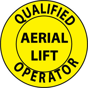 NMC HH84-HARD HAT EMBLEM, QUALIFIED AERIAL LIFT OPERATOR, 2 DIA, PS VINYL (PAK OF 25)