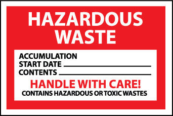 NMC HW20-LABELS, HAZARDOUS WASTE HANDLE WITH CARE, 4X6, PS PAPER (1 ROLL)
