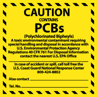 NMC HW4C-LABELS, CAUTION CONTAINS PCB'S. . .., 6X6, PS VINYL (PAK OF 25)