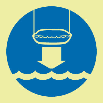 NMC IMO192P-IMO, SYMBOL, LOWER LIFE BOAT TO WATER, 6X6, GLOW VINYL LAMINATED (1 EACH)