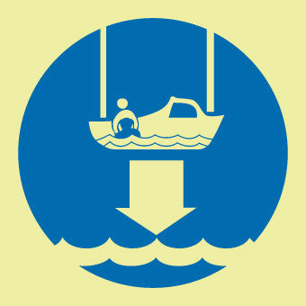 NMC IMO193P-IMO, SYMBOL, LOWER RESCUE BOAT TO WATER, 6X6, GLOW VINYL LAMINATED (1 EACH)
