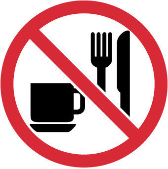 NMC ISO430AP-LABEL, GRAPHIC FOR NO EATING OR DRINKING, 4IN DIA, PS VINYL (PAK OF 5)