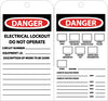NMC JMTAG4-TAGS, DANGER ELECTRICAL LOCKOUT DO NOT OPERATE, 7 3/8X4, UNRIP VINYL (PAK OF 10)