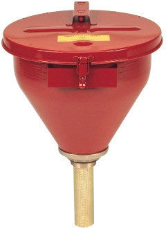 Justrite 08207  2.6 Gallon Red Galvanized Steel Large Safety Drum Funnel With Self-Closing Cover And 6'' Flame Arrester (For Flammables) (1/EA)
