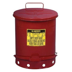 Justrite 09500  14 Gallon Red Galvanized Steel Oily Waste Can With Foot Lever Opening Device (1/EA)