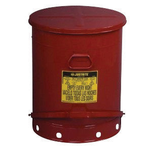 Justrite 09700  21 Gallon Red Galvanized Steel Oily Waste Can With Foot Lever Opening Device (1/EA)