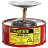 Justrite 10108  1 Quart Red Galvanized Steel Safety Plunger Can With 5'' Dasher Plate And Brass/Ryton Plunger Assembly (For Flammables)