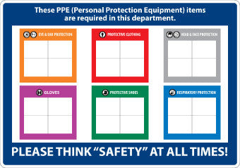 NMC LN200RC-SIGN, THESE PPE (PERSONAL PROTECTION EQUIPMENT) ITEMS ARE REQUIRED IN THIS DEPARTMENT, 14X20, .125 PVC (1 EACH)