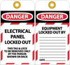 NMC LOTAG15-TAGS, LOCKOUT, DANGER ELECTRICAL PANEL LOCKED OUT. . ., 6X3, UNRIP VINYL (PAK OF 10)