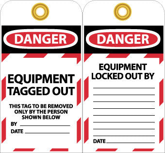 NMC LOTAG20-TAGS, LOCKOUT, DANGER EQUIPMENT TAGGED OUT . . ., 6X3, UNRIP VINYL (PAK OF 10)