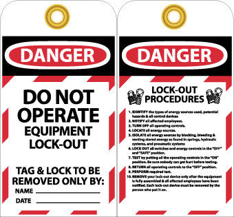 NMC LOTAG28-TAGS, LOCKOUT, DANGER DO NOT OPERATE. . ., 6X3, UNRIP VINYL (PAK OF 10)