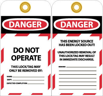 NMC LOTAG36-25-TAG, DANGER, DO NOT OPERATE, 6X3, UNRIP VINYL (PAK OF 25)