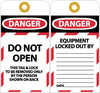 NMC LOTAG9-25-TAGS, LOCKOUT, DO NOT OPEN, 6X3, UNRIP VINYL (PAK OF 25)