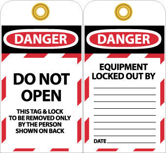 NMC LOTAG9-TAGS, LOCKOUT, DANGER DO NOT OPEN. . ., 6X3, UNRIP VINYL (PAK OF 10)