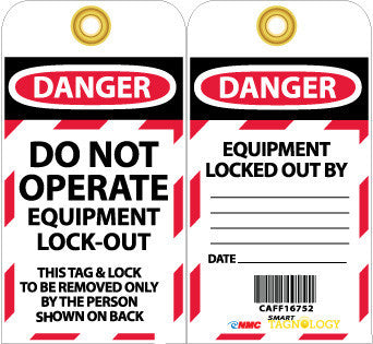 NMC LR301-RFID TAG, DANGER DO NOT OPERATE EQUIPMENT LOCK OUT, 6X3, UNRIP VINYL, W/GROMMET (PAK OF 10)