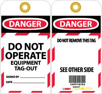 NMC LR302-RFID TAG, DANGER DO NOT OPERATE EQUIPMENT TAG-OUT, , 6X3, UNRIP VINYL, W/GROMMET (PAK OF 10)