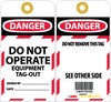 NMC LR302-RFID TAG, DANGER DO NOT OPERATE EQUIPMENT TAG-OUT, , 6X3, UNRIP VINYL, W/GROMMET (PAK OF 10)
