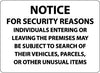 NMC M111RC-NOTICE FOR SECURITY REASONS INDIVIDUALS ENTERING OR LEAVING THE PREMISES MAY BE SUBJECT TO SEARCH OF THEIR VEHICLES PARCELS OR OTHER UNUSUAL ITEMS, 14X20, RIGID PLASTIC (1 EACH)