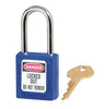 Master Lock 410BLU Blue 1 1/2" X 1 3/4" Zenex Thermoplastic Lightweight Safety Lockout Padlock With 1/4" X 1 1/2" Shackle (6 Locks Per Set, Keyed Differently)  (1/EA)