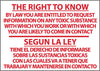NMC M445RB-THE RIGHT TO KNOW.. SEGUN LA LEY. . . (BILINGUAL), 10X14, RIGID PLASTIC (1 EACH)